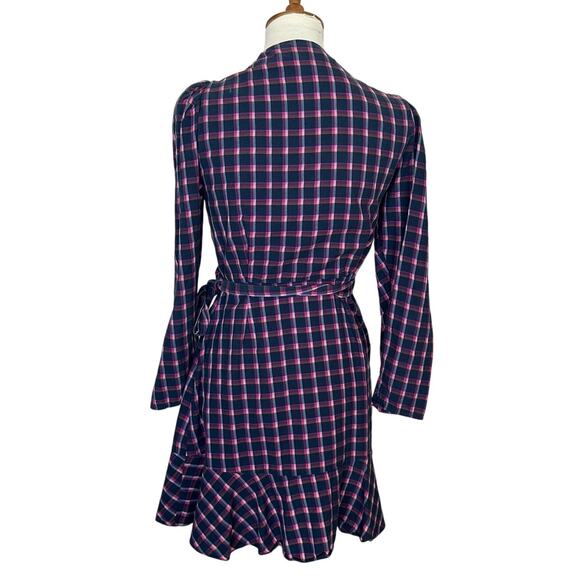 Tanya Taylor Plaid Mini Wrap Dress Blue Purple Size 4 Designer Romantic $475 - Picture 8 of 10